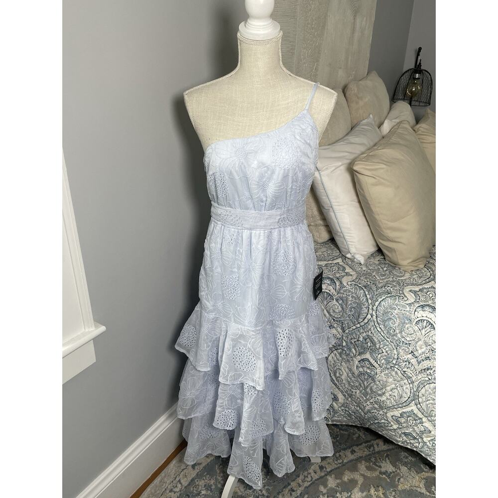 Lulus Blue Embroidered One-Shoulder Midi Dress Blue Small NWT